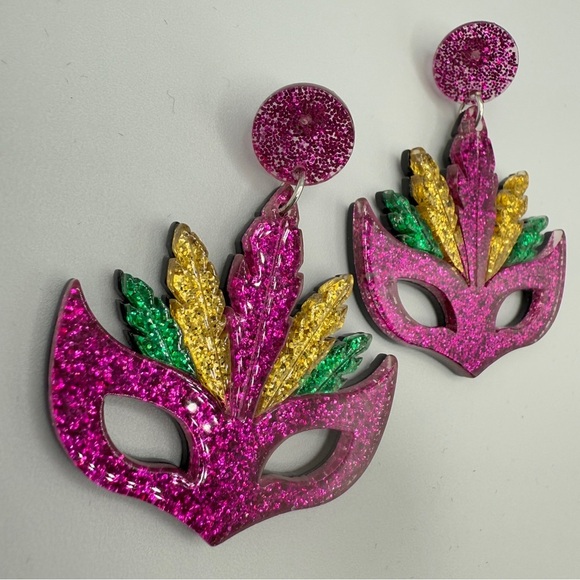 Vibrant Mardi Gras Cinco De Mayo Mask Shimmer Earrings - Picture 3 of 8
